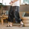 Chinese-style ice silk casual pants, men's cross-border dragon pattern dark flower seven-inch pants, wide slit beach pants, ethnic-style wide-leg pants details Picture