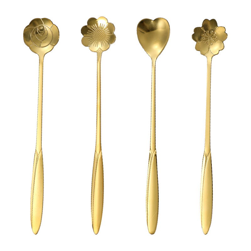 Wholesale of household stainless steel coffee spoons, gold high appearance level, cherry blossom spoons, mixing spoons, creative rose spoons, gift spoons Item Picture