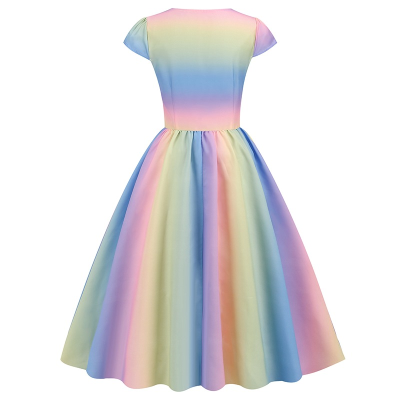 2024 New cross-border Amazon short-sleeved, waist-cinched Hepburn retro Hepburn 50S print jumpsuit 8003 Specification image