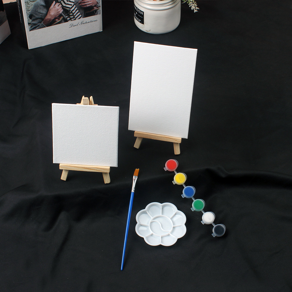 10*10 Oil painting canvas board Children's Mini DIY Doodle 3MM thin style with paint, easel, brush and oil painting board set Specification image