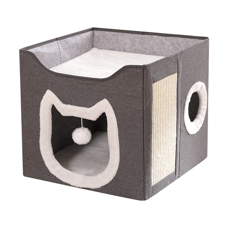 Factory direct supply of cross-border foldable storage cat beds, cat houses, villas, all-season suitable for keeping warm, with cat scratch plates Item Picture