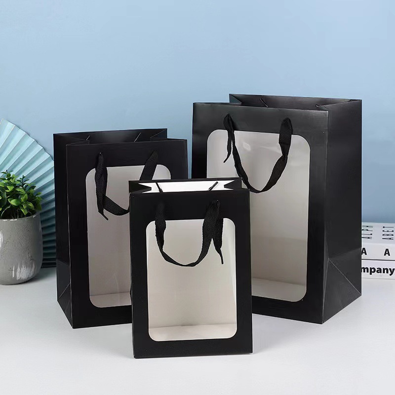 Thickened transparent windowed kraft paper handbag, Teachers' Day flower gift packaging bag, exhibition and sales fair, wedding souvenirs Application Scenario