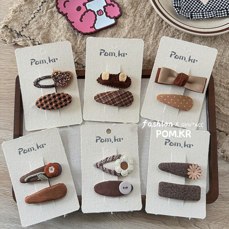 New brown flower bow for Spring 2025, cute forest-style girl side bangs with girl's broken hair clips Specification image
