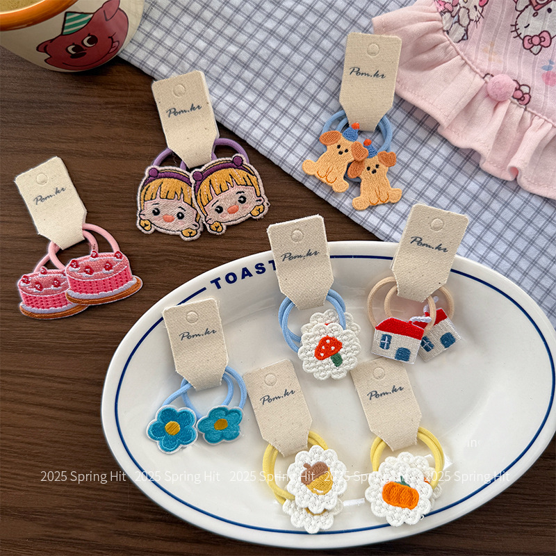 A new Korean-style children's fabric sweet girl flower hair rope for girls and babies, a versatile high-elasticity ponytail rubber band Specification image