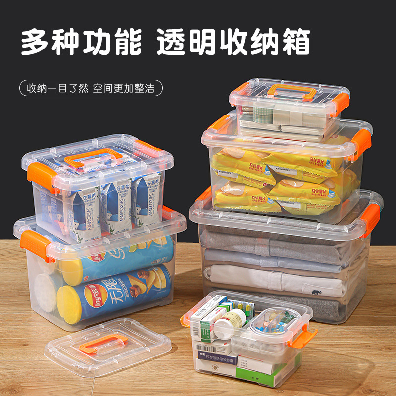 塑料收纳箱桌面透明收纳盒带手提零食收纳盒车载储物箱玩具整理箱详情图1
