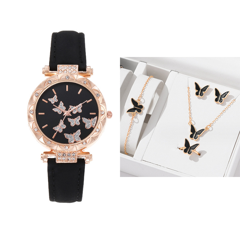 TIKTOK热销爆款新款女士手表时尚个性简约腕表蝴蝶数字皮带手腕表套装详情图2