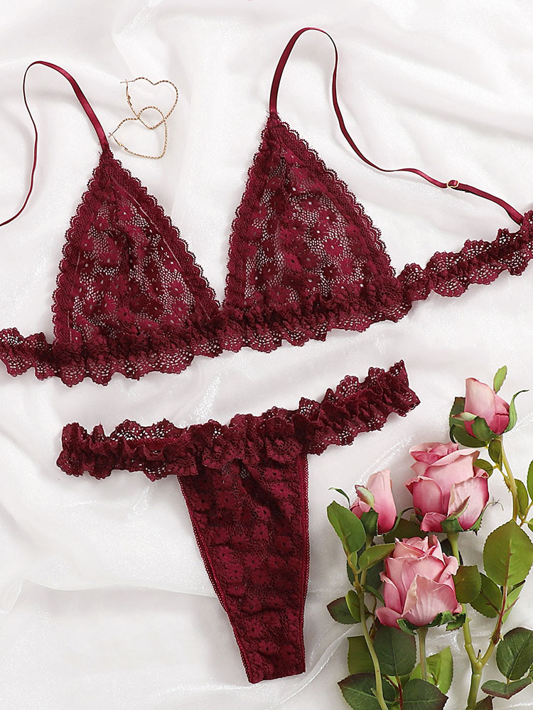 Foreign trade sexy underwear bra French thin comfortable three-point set lace pajamas bikini full figure
