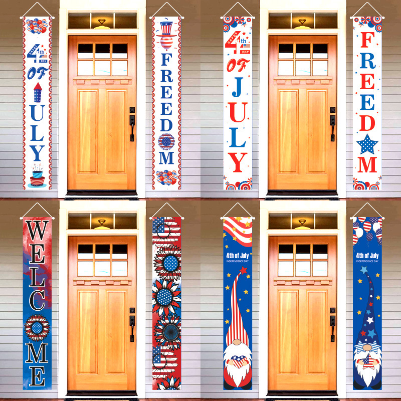 美国独立日对联 国庆节活动侏儒对联 红蓝条氛围派对门廊装饰挂旗详情图3