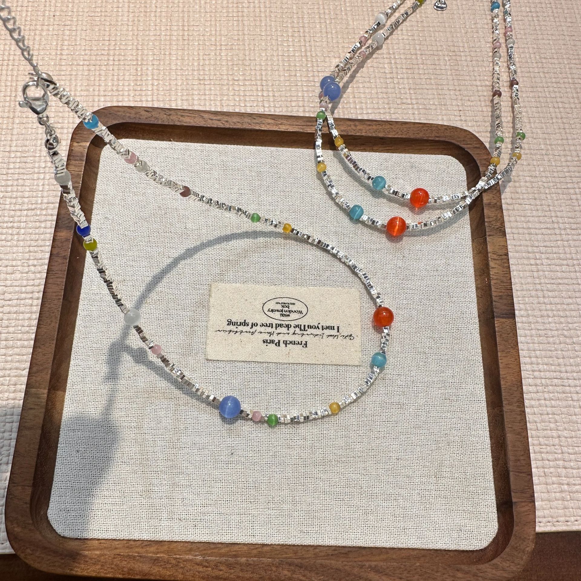 彩色串珠碎银子项链女夏天新款小清新百搭颈链锁骨链小众设计感百详情11