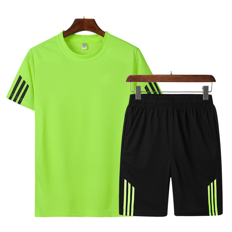 2021 New Three-Bar Sports Leisure Set Men's Summer Fitness Running Breathable Short-Sleeved T-Shirt Set Item Picture