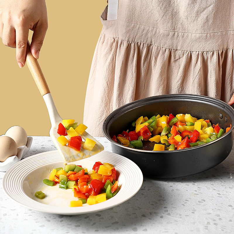 Solid Wood Handle Silicone Kitchen Utensils Food Grade High Temperature Resistant Spatula Non-Stick Special Frying Spatula Soup Spoon Dish Shovel Set Combination Application Scenario