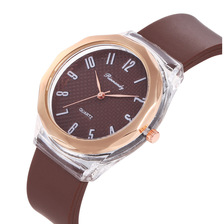 新款数字表盘时尚手表 男女通用硅胶带腕表 透明壳休闲石英手表