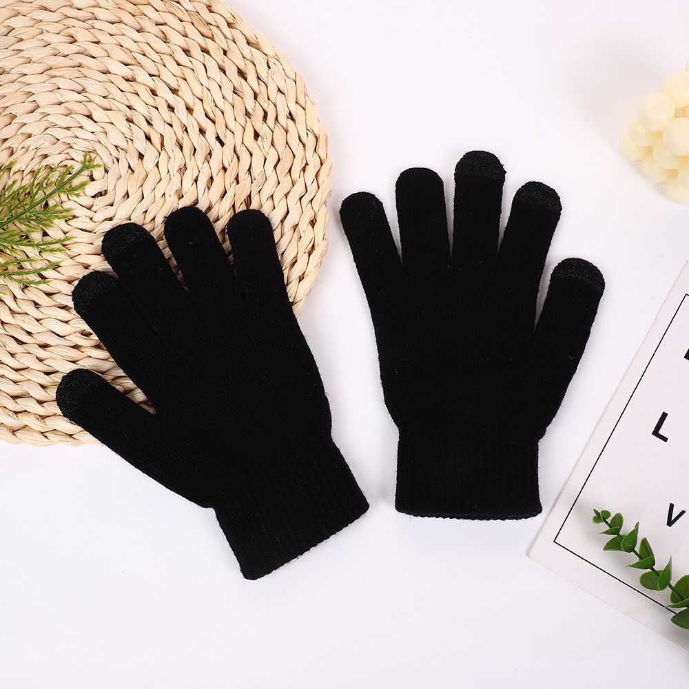 Three pairs of acrylic sand touch screen magic gloves for men and women in autumn and winter, with added fleece and thickened, cycling knitted cotton and wool yarn gloves for protection Specification image