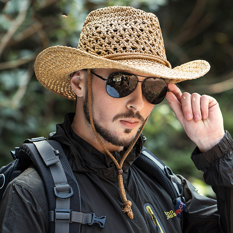 Outdoor Hat For Men The Summer Cowboy Straw Hat For Men Hiking Big Brimmed Sun Hat For Men Fishing Sun Hat details Picture
