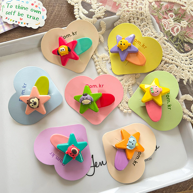 New cartoon cute bear creative five-pointed star duckbill clip, bangs clip, bb clip, children's versatile hair accessory that won't damage hair details Picture