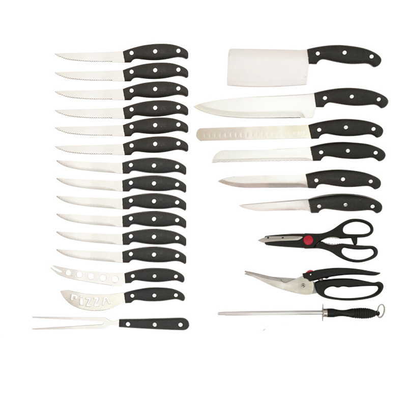Manufacturers Stock 25 Sets Of Leather Box Knife Set Stainless Steel Kitchen Knife Chef Knife Scissors Pizza Steak Knife Gift Box Set Application Scenario