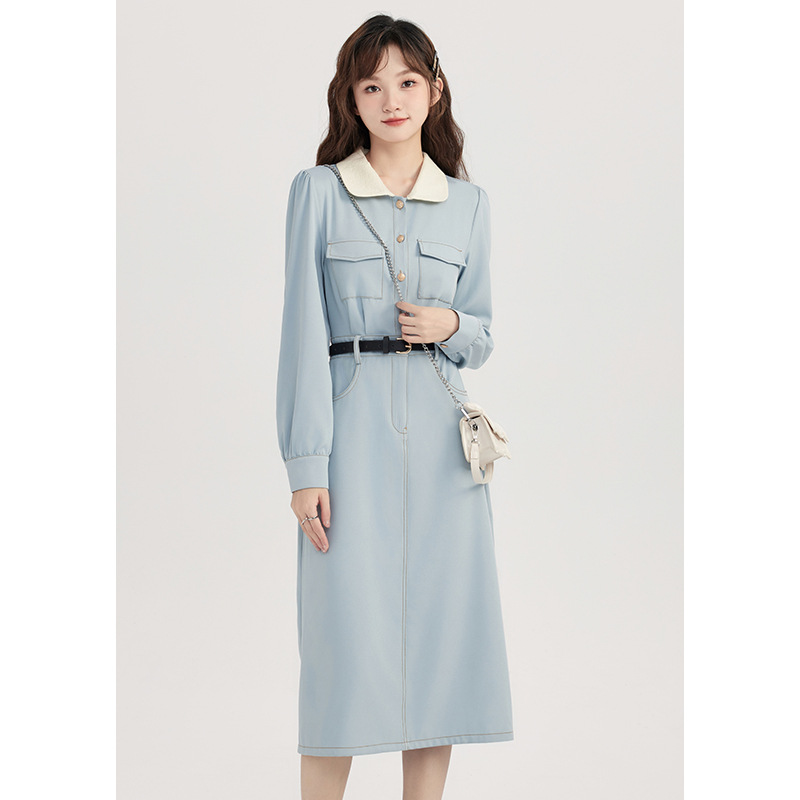Factory direct sales 2024 Autumn New style French chic Chanel-style contrasting color lapel long-sleeved dress HUA8423 Application Scenario