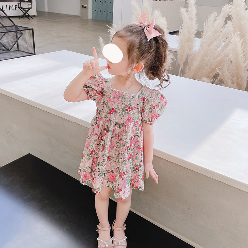 Girls' floral print dress for summer 2022, new style children's stylish princess dress, little children's dress, summer dress for girls Specification image