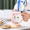 Creative and cute cat water cup, home cartoon hand-painted ceramic cup, office high appearance level covered spoon mug Application Scenario