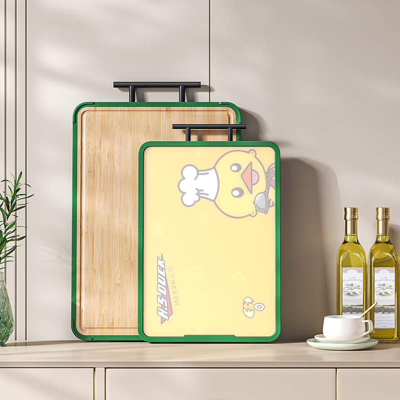G76卡通小黄鸭抗菌菜板pp+整竹双面粘砧板多功能食品级塑料切菜板细节图
