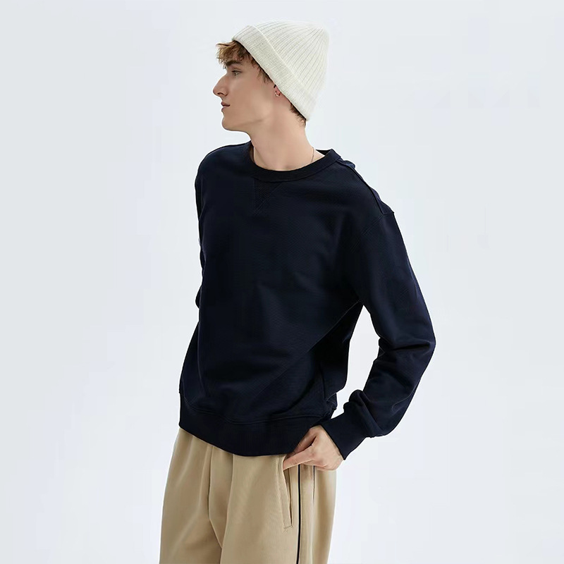 380g trendy brand's heavyweight beauty sweatshirt for men, with solid color round neck couple outfits, advertising shirt, logo class uniform, long-sleeved T-shirt details Picture