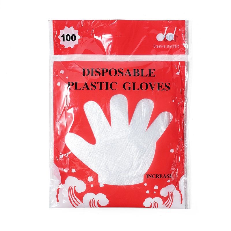 Transparent PE film disposable gloves, hotel kitchen takeout catering lobster food-grade oil-resistant plastic film gloves details Picture