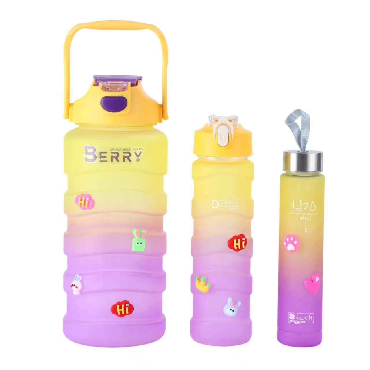 Portable Progressive Color Plastic Cup Large Capacity Straw Cup Three Sets Of Outdoor Sports Fitness Plastic Cup Wholesale Item Picture