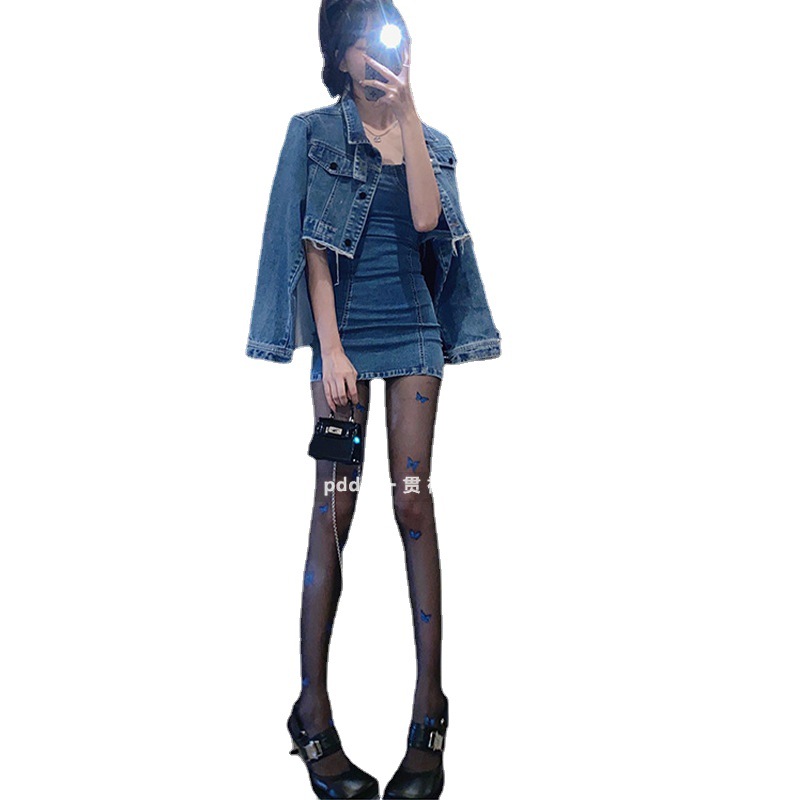 Blue butterfly silk stockings for women, a new 2020 bestseller, black autumn and winter coin-spun yarn, a must-have for bare legs, long pantyhose Item Picture