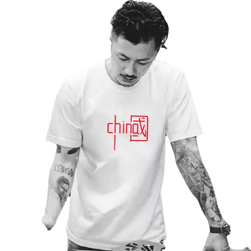 Andy Yau's 2023 Hong Kong-style summer new short-sleeved T-shirt for men, a loose round-neck white pure cotton half-sleeved top, is trendy Item Picture