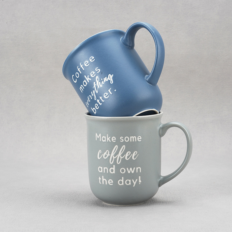 Minimalist engraved ceramic mugs, office coffee cups, personalized customized logos, text patterns Specification image