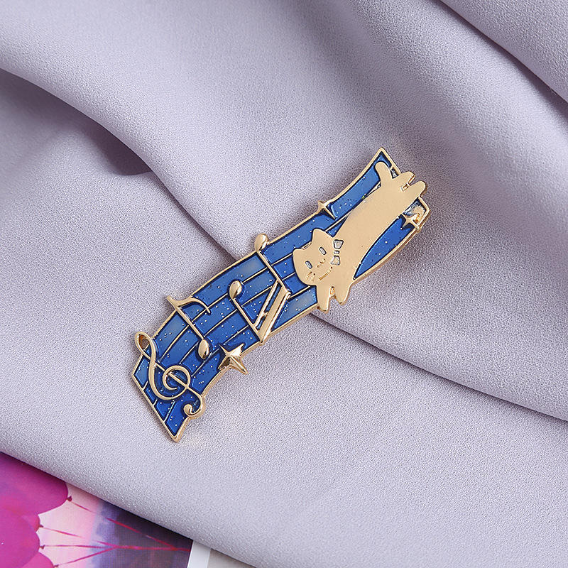 Music Cat Hairpin ~ A blue music hairpin with a girlish heart, a Korean version of the popular fringe seaside hairpin headwear, a one-line hairpin Specification image