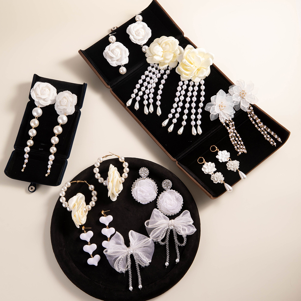 Amazon cross-border Korean camellia imitation pearl earrings, fashionable and elegant water drop earrings, long earrings for women