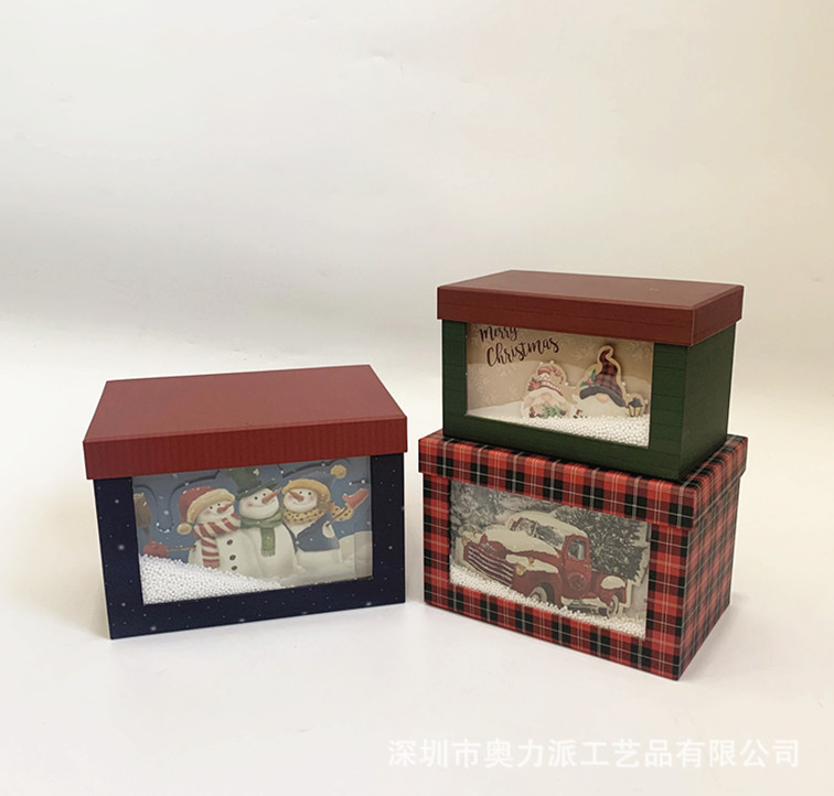   圣诞开窗雪景 长方套三鲜花礼盒  伴手礼盒 礼品盒