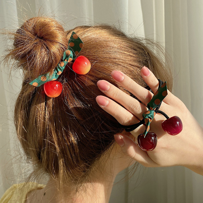Ins Korea And South Korea Cute Little Cherry Head Rope Female Korean Version Tie Head Rope Band Hair Rope Network Red Hair Circle Hair Accessories Wholesale details Picture