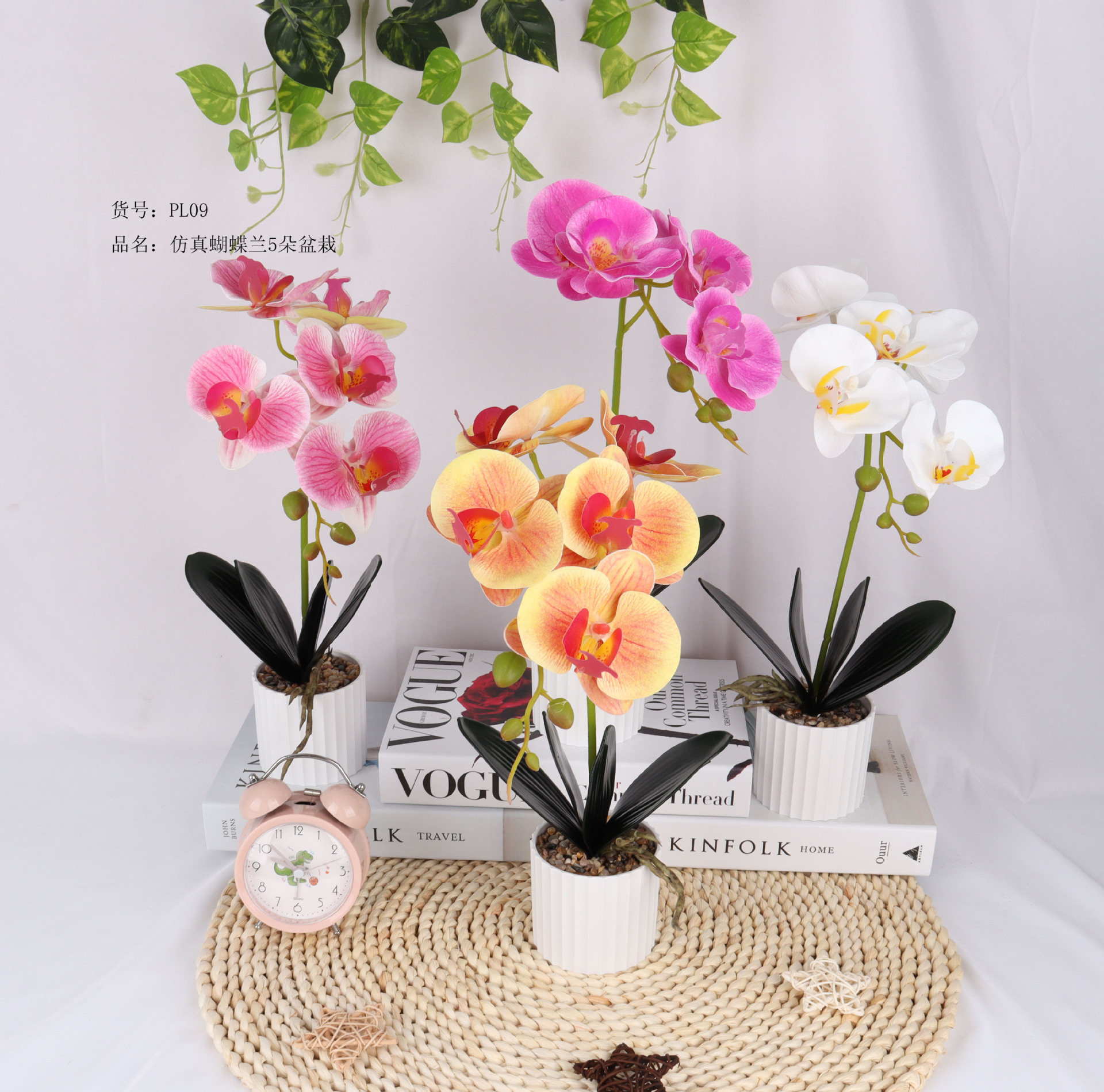 5-head artificial Phalaenopsis potted plants/artificial flower bonsai/artificial flower creative indoor small ornaments/Amazon manufacturer