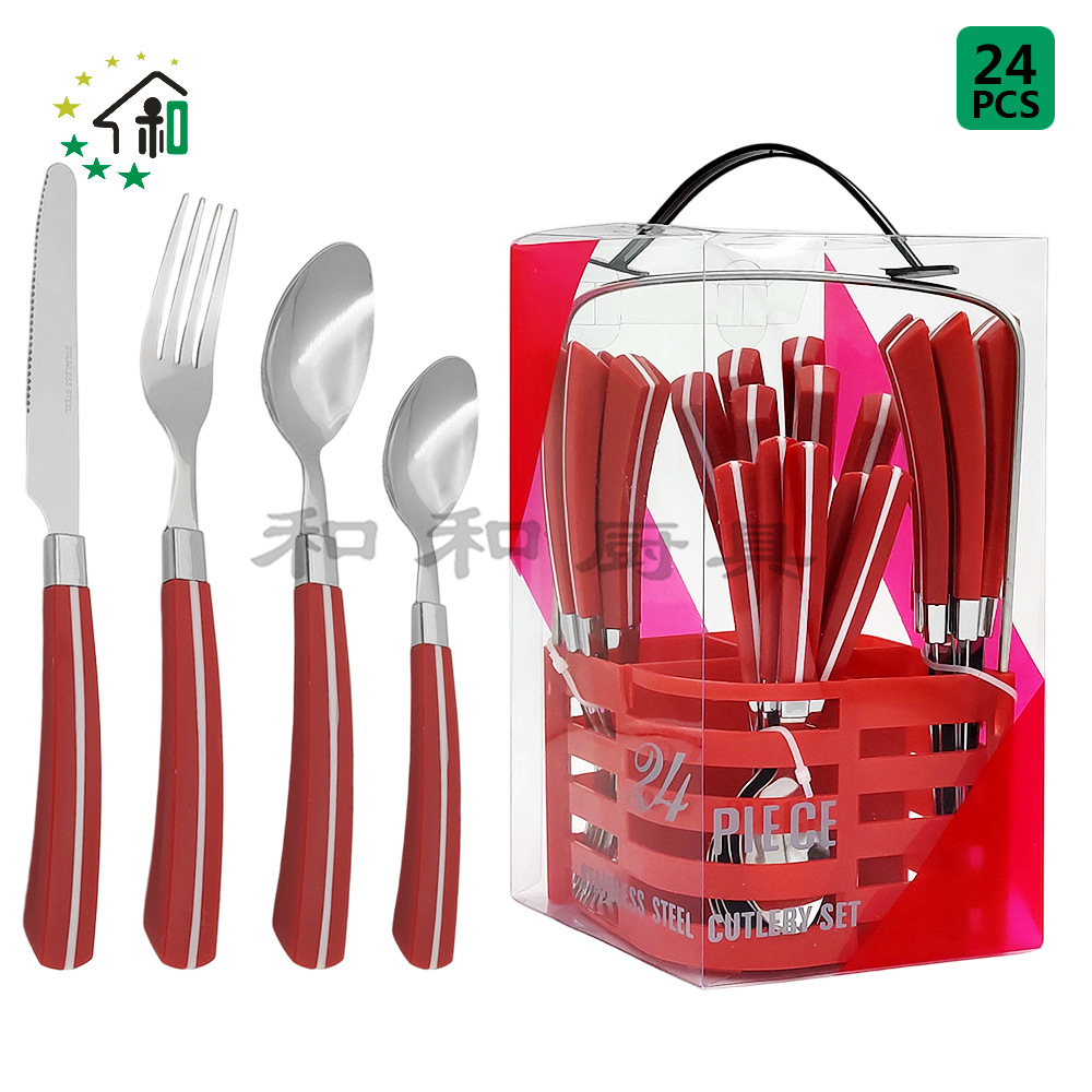 Cross-Border Wholesale 24 Sets Of Stainless Steel Spoon Portable Household Tableware Western Steak Knife, Fork And Spoon Gift Set details Picture