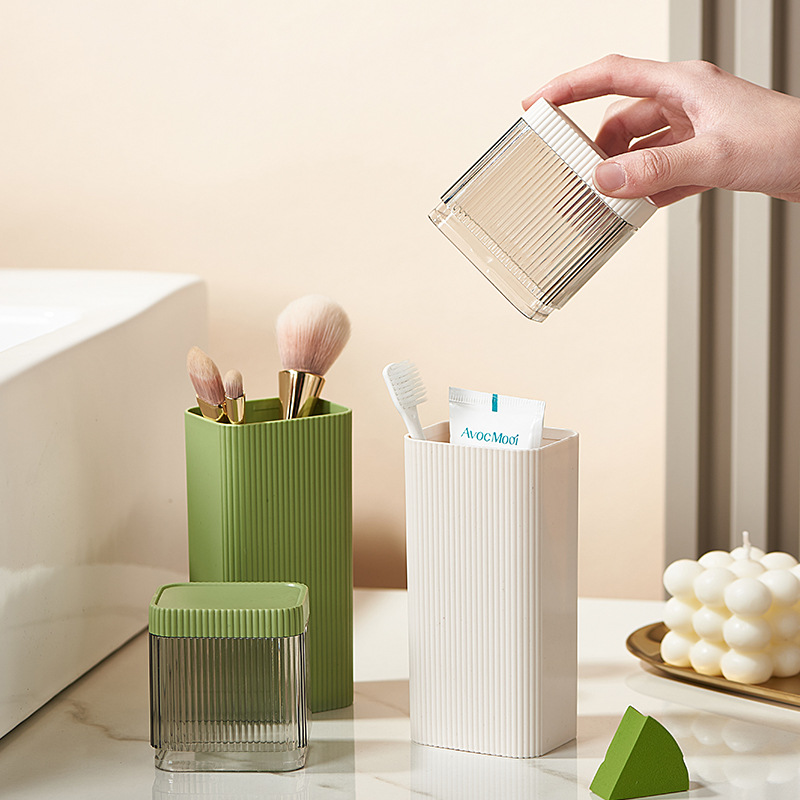 Travel Clear striped toothbrush case Sanitary towel Bathroom waterproof makeup brush storage case Portable toothbrush storage rack 0652