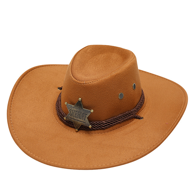 西部牛仔帽子男女帽子美国潮流三根绳鸡皮绒旅游定型骑士帽牛仔帽详情图2