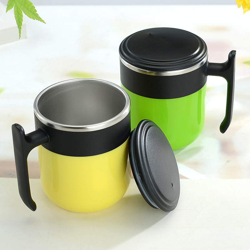 现代简约不锈钢双层隔热水杯高颜值咖啡杯带手柄家用礼品跨境货源