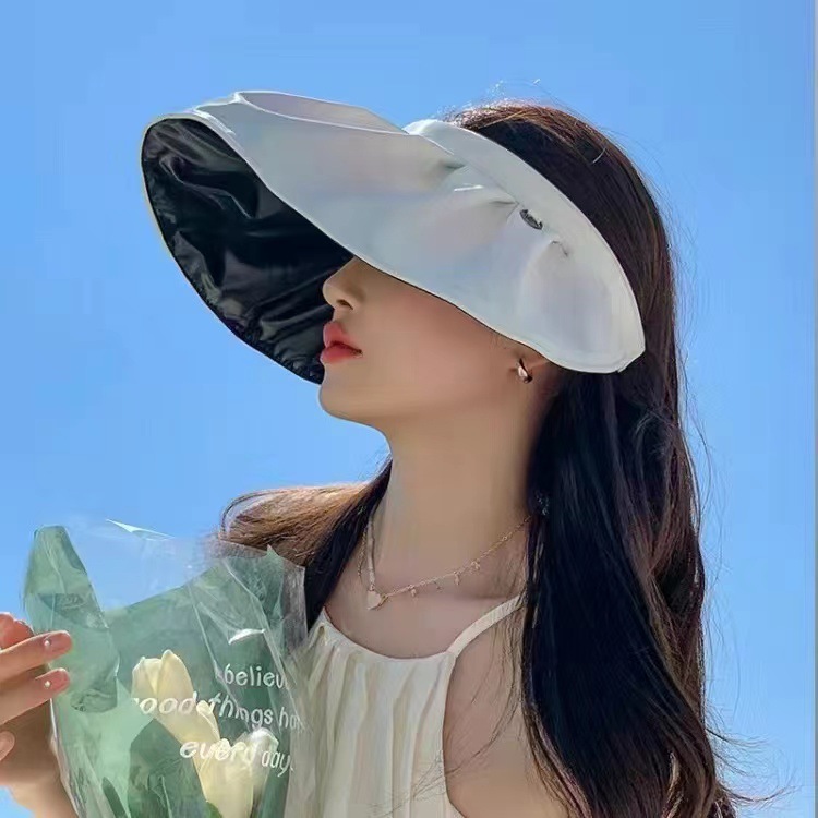 Vinyl Korean Summer Headband Sunshade Sunblock Female Uv Protection Empty Top Outdoor Net Red Sun Hat Summer Korean details Picture