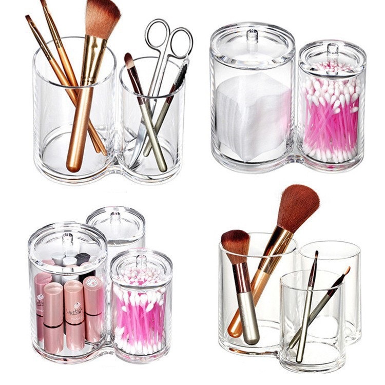 Multi-purpose makeup rack, cotton swab storage, and makeup brush storage box