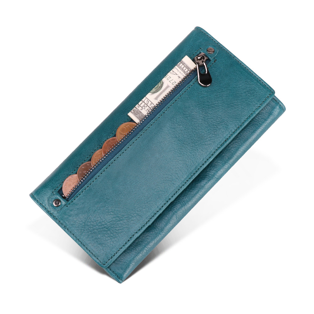 New Women's Leather Wallet Korean Version Fashion Multi-Card Rfid Long Wallet Multi-Function Mobile Phone Clutch Bag