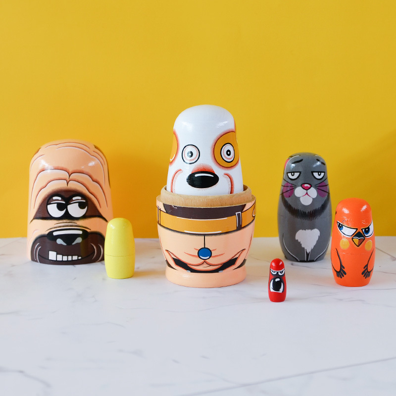 Russian Matryoshka six-layer Pug Matryoshka holwood ground painted decorative items, painted wooden handicrafts in stock Application Scenario