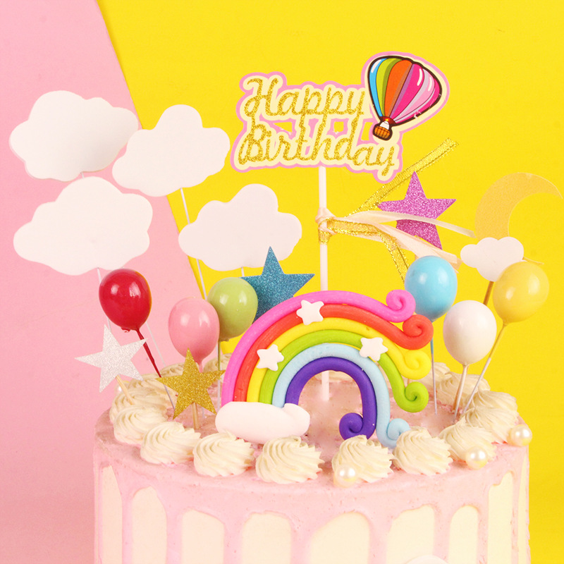 Amazon Aliexpress Party Birthday Cake Decoration Set Polymer Clay Rainbow Cake Card Birthday Cake Plug-In details Picture