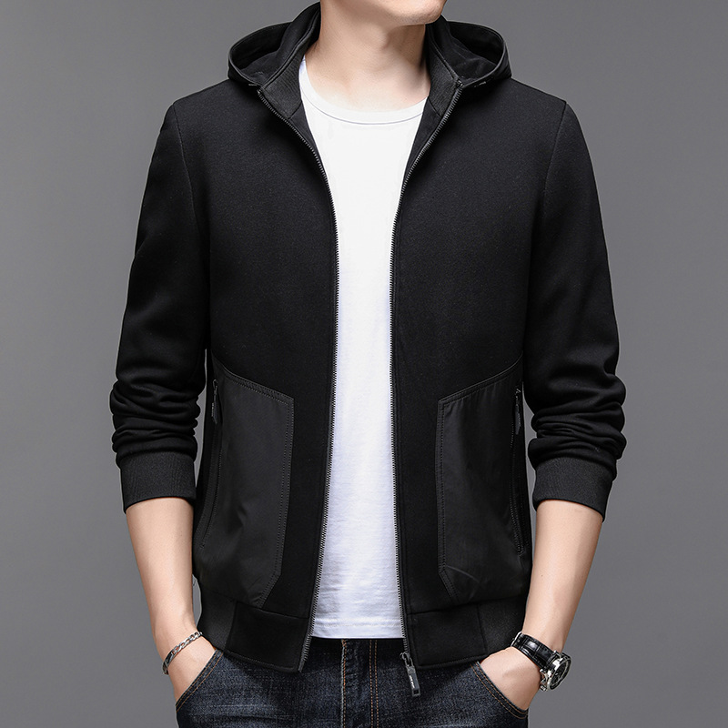 Moda media juventud casual hombre color sólido cuello con capucha cremallera trenzador clásico abrigo marca de moda otoño nuevo
