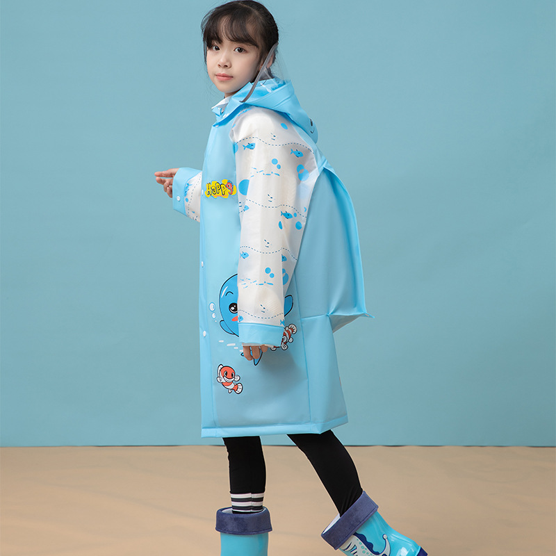 New Children's Raincoat With Backpack Position Eva Children's Raincoat Reflective Strip Thickened One-Piece Raincoat Animal Pattern Specification drawing