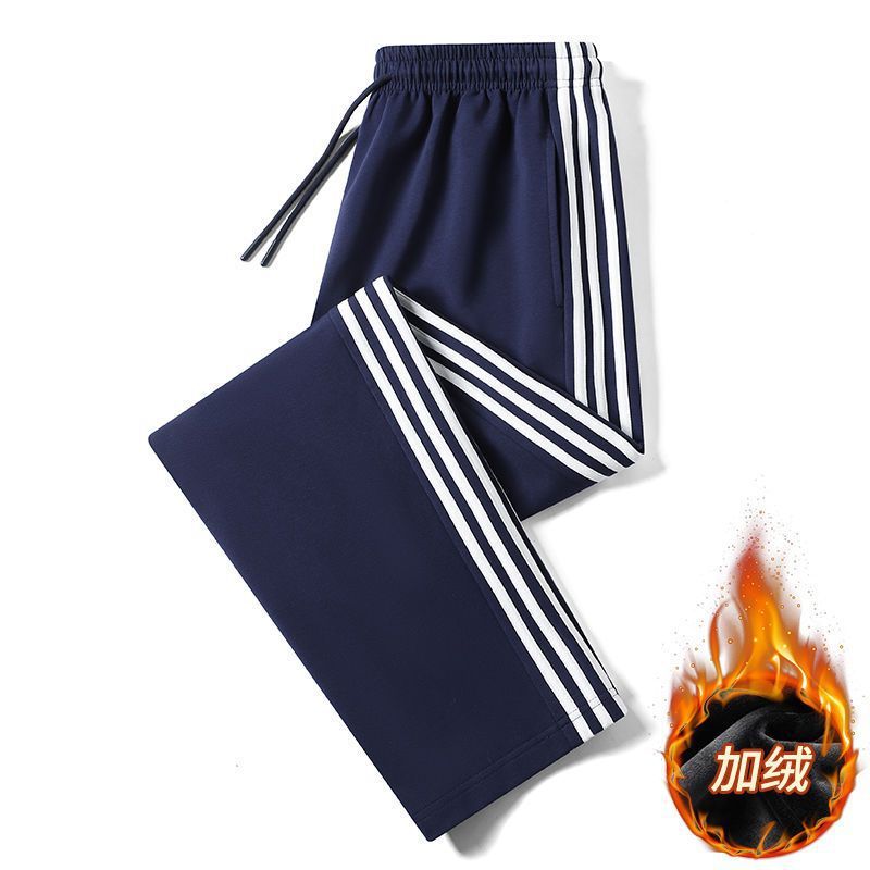 Navy blue women's autumn two-stripe sports pants for primary, junior and senior high school students, with fleece and thickened. Men's two-stripe school pants Specification image