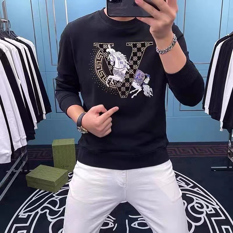 Cross-border live-streaming men's spring and autumn trendy brand's heavyweight American-style slim-fit top, round-neck base, long-sleeved T-shirt coat details Picture