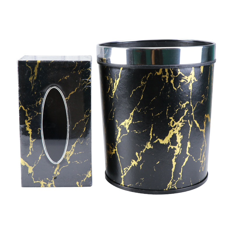 Household Plastic Trash Can Hotel Lobby Without Cover Kitchen Living Room Peel Trash Can + Tissue Box Set Item Picture
