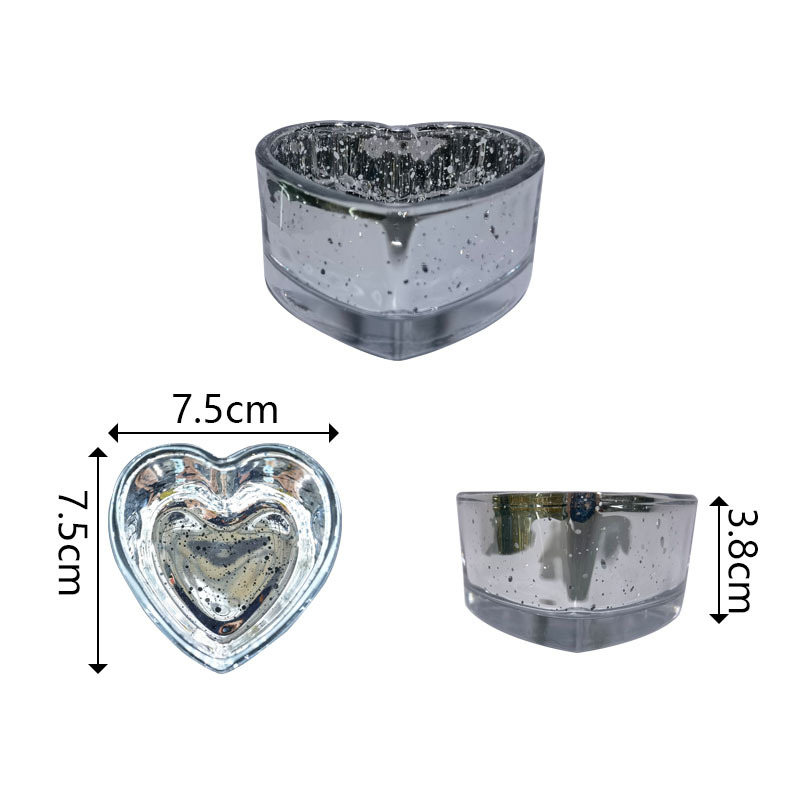 Creative Heart Candlestick Electroplated Broken Silver Heart Candlestick Peach-Heart Jar Ashtray Table Decoration Aromatherapy Candlestick Item Picture